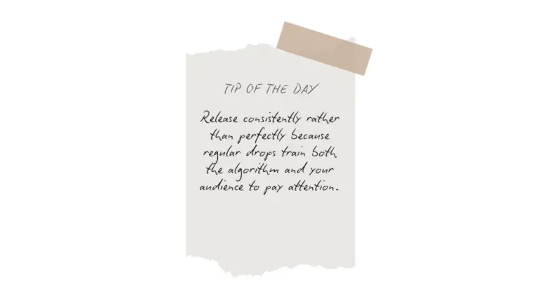 An artwork urging indie musicians to release consistently rather than perfectly to pull the algorithm in their favour.