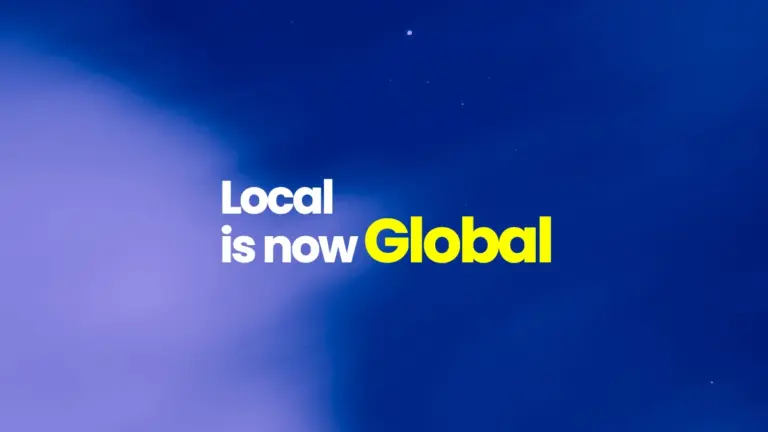 Ziddi article artwork saying "Local is now Global" on top of a blue or white gradient background.