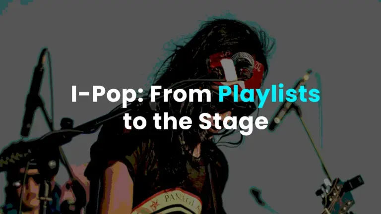 An artwork with "I-Pop: From Playlists to the Stage" written in bold with a musician playing live music in background.