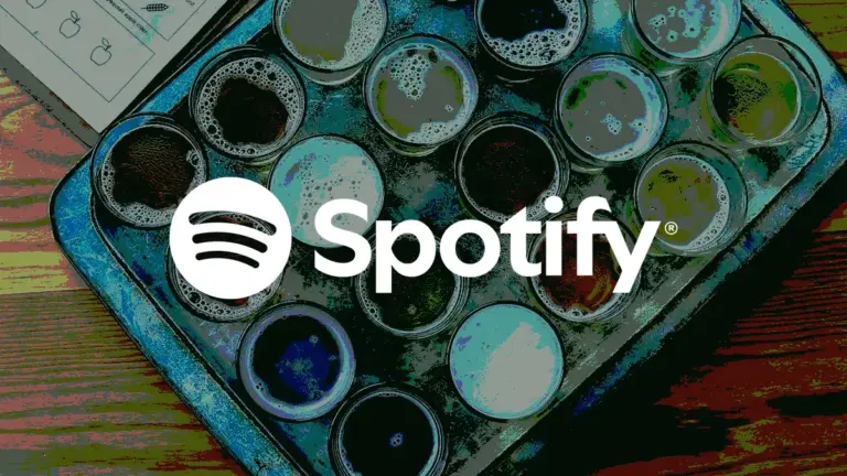 An artwork with Spotify logo on top and a colour pallette image as the background,