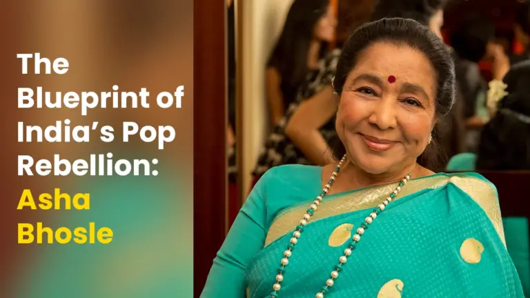 A tribute image to Asha Bhosle and her legacy in pop music in India.